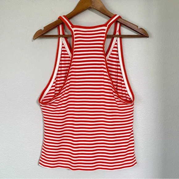 ANTHROPOLOGIE XL MAEVE V-Neck Tank Top • Racer Back Retro Stripe in Red Orange - Picture 3 of 10
